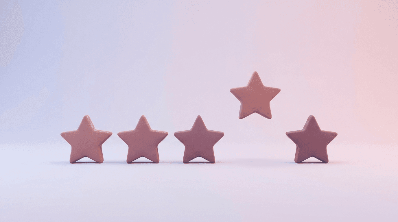 Ilustración 3D de cuatro estrellas mate en fila y una quinta a punto de aterrizar en su lugar
